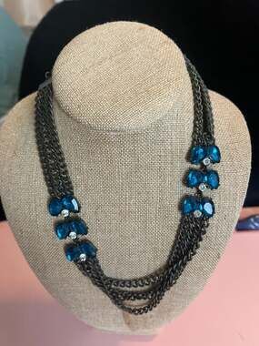 Plunder Jewelry Necklace Triple Chain & Blue Crystal Accent Stones